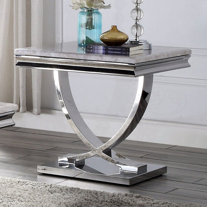 Chrome Faux Marble End Table - Modern Glam Style