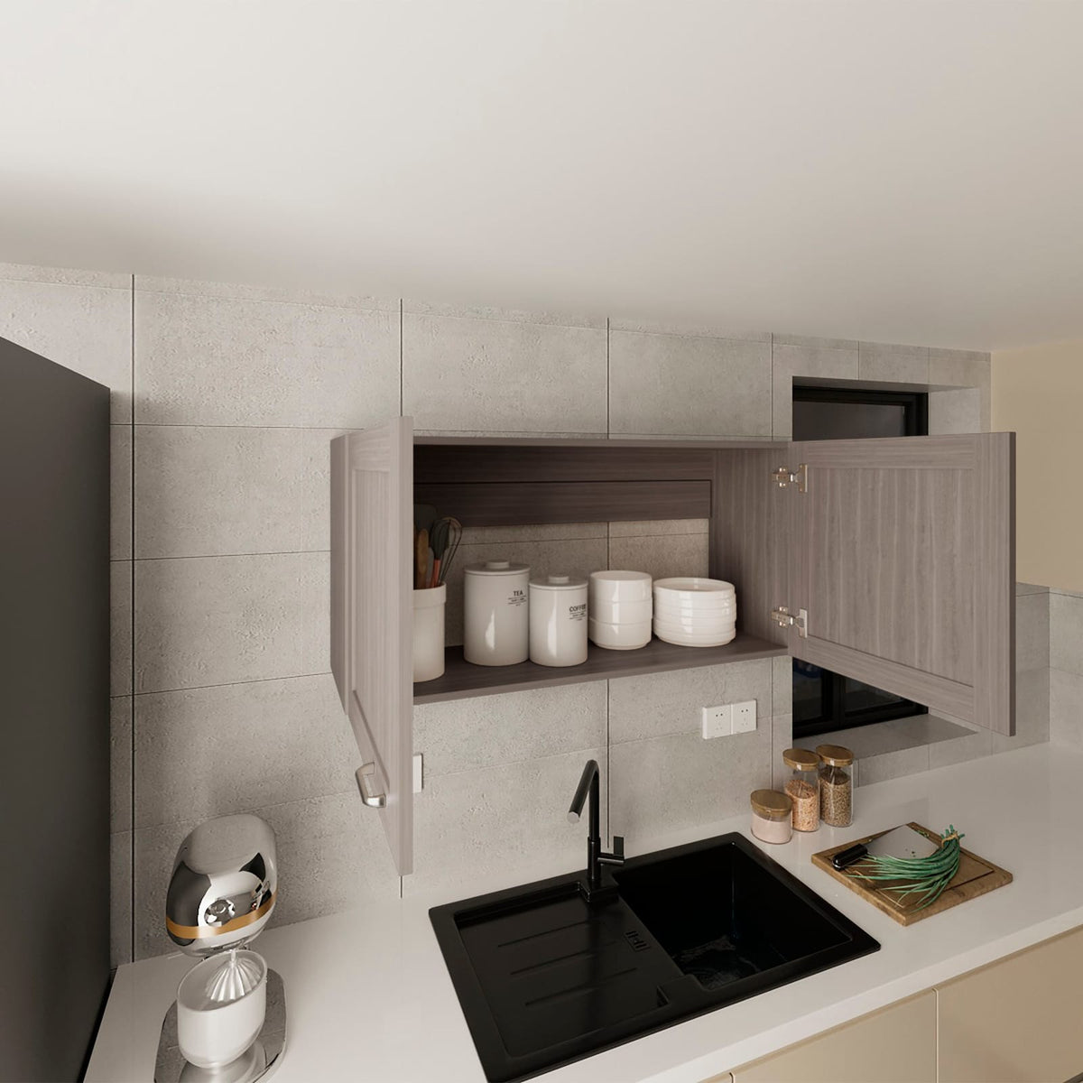 White Oak 2 Door Kitchen Cabinet for Storage and Organization for Living Room