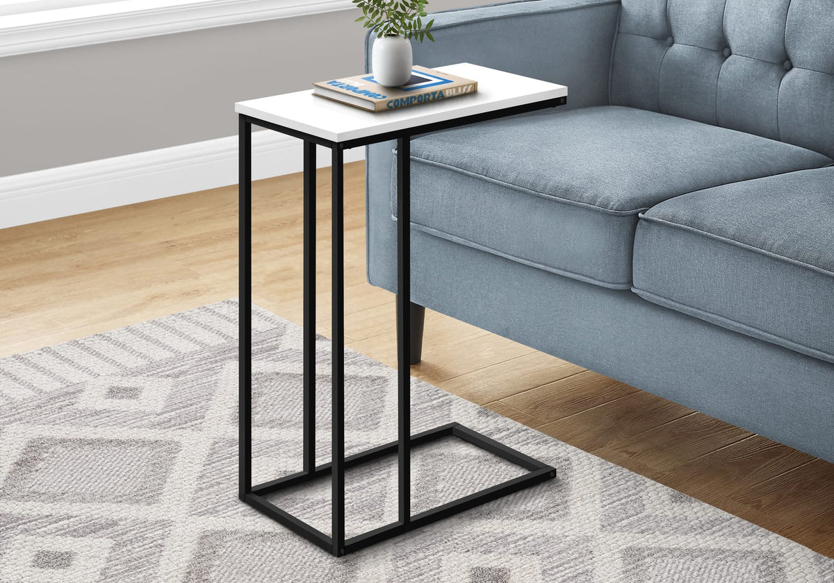 White C-Shaped End Table with Metal Base for Living Room Storage