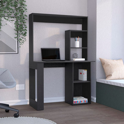 Black Computer Desk With Hutch & Shelves - Office Desk