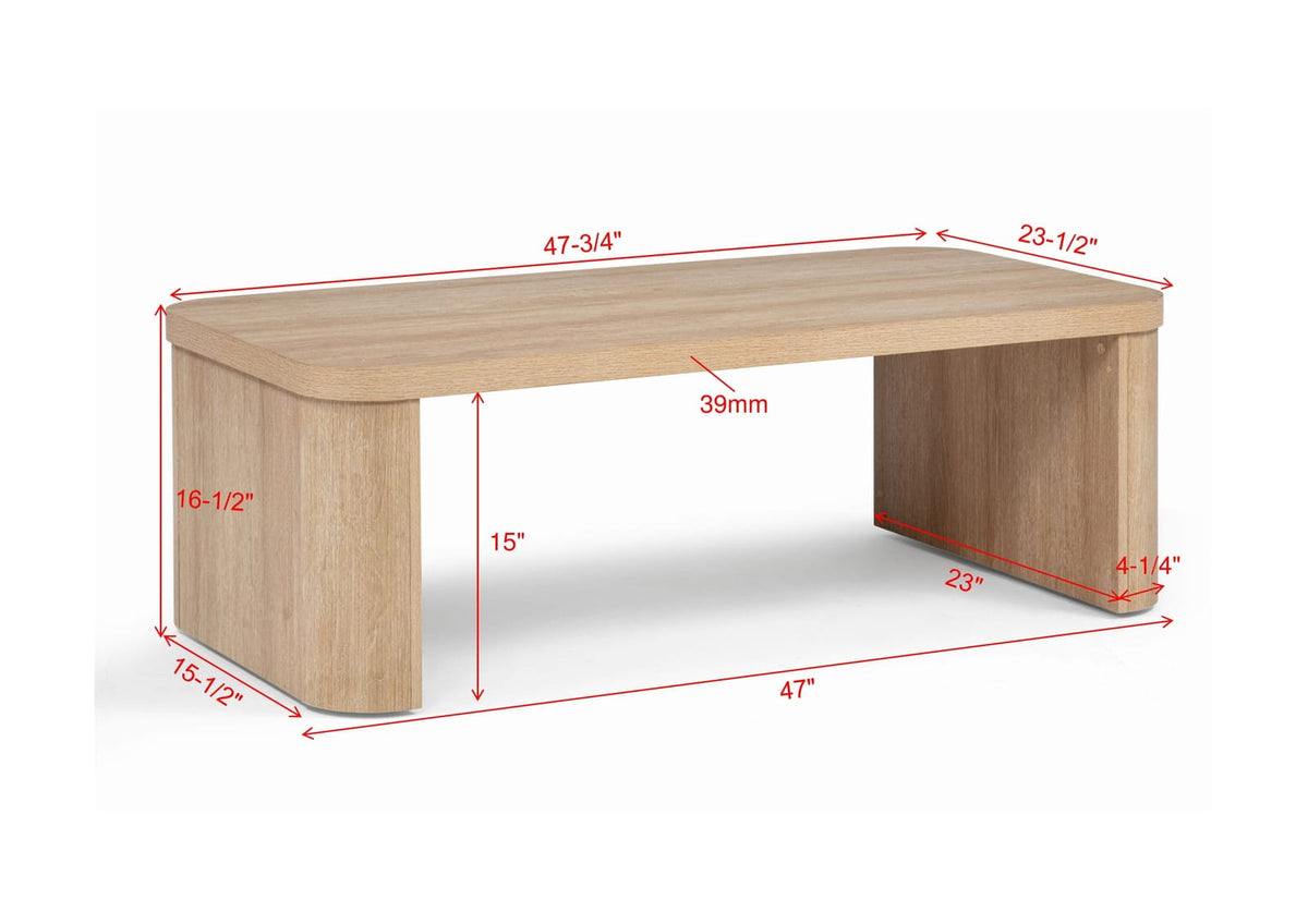 3pc Natural Wood Coffee Table Set - Modern Curved Design