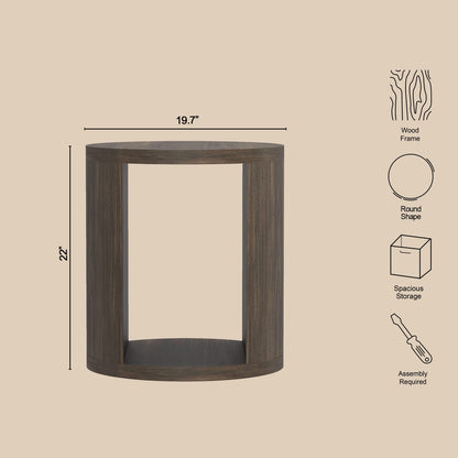 Walnut MDF End Table with Storage Compartment for Living Room