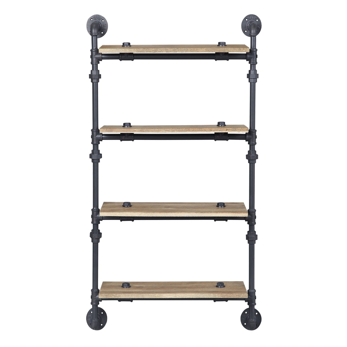 Oak 4-Tier Wall Shelving Unit - Natural Black for Living Room