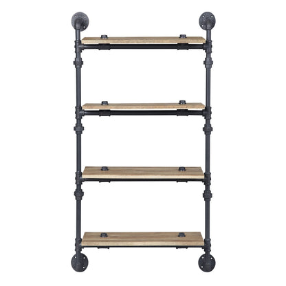 Oak 4-Tier Wall Shelving Unit - Natural Black for Living Room
