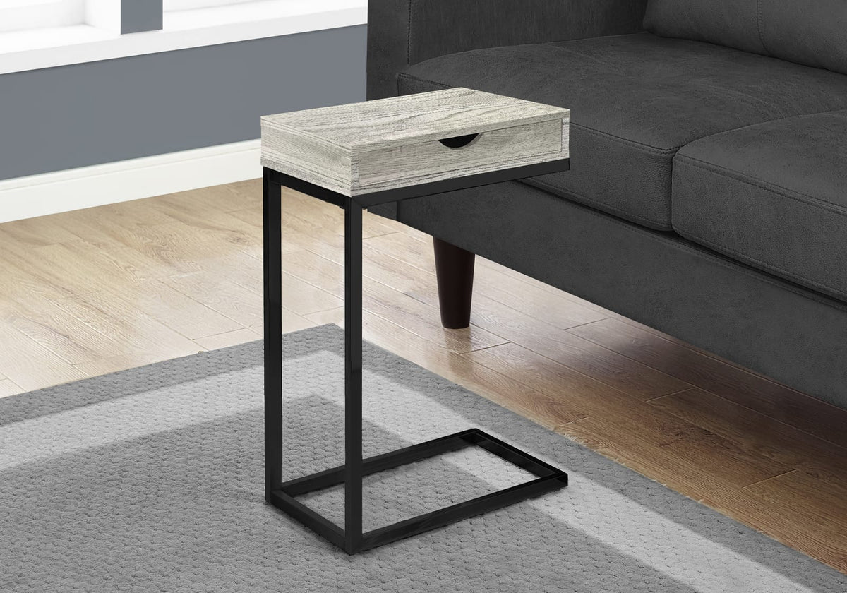 Grey C-Shaped Accent Table with Storage Drawer