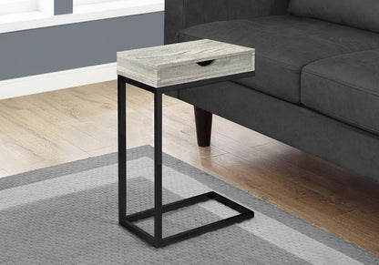 Grey C-Shaped Accent Table with Storage Drawer