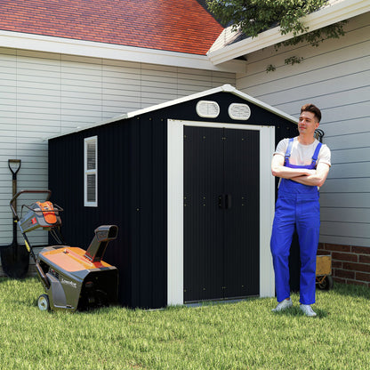 8x6 FT Dark Gray Metal Shed - Outdoor Storage with Lockable Doors