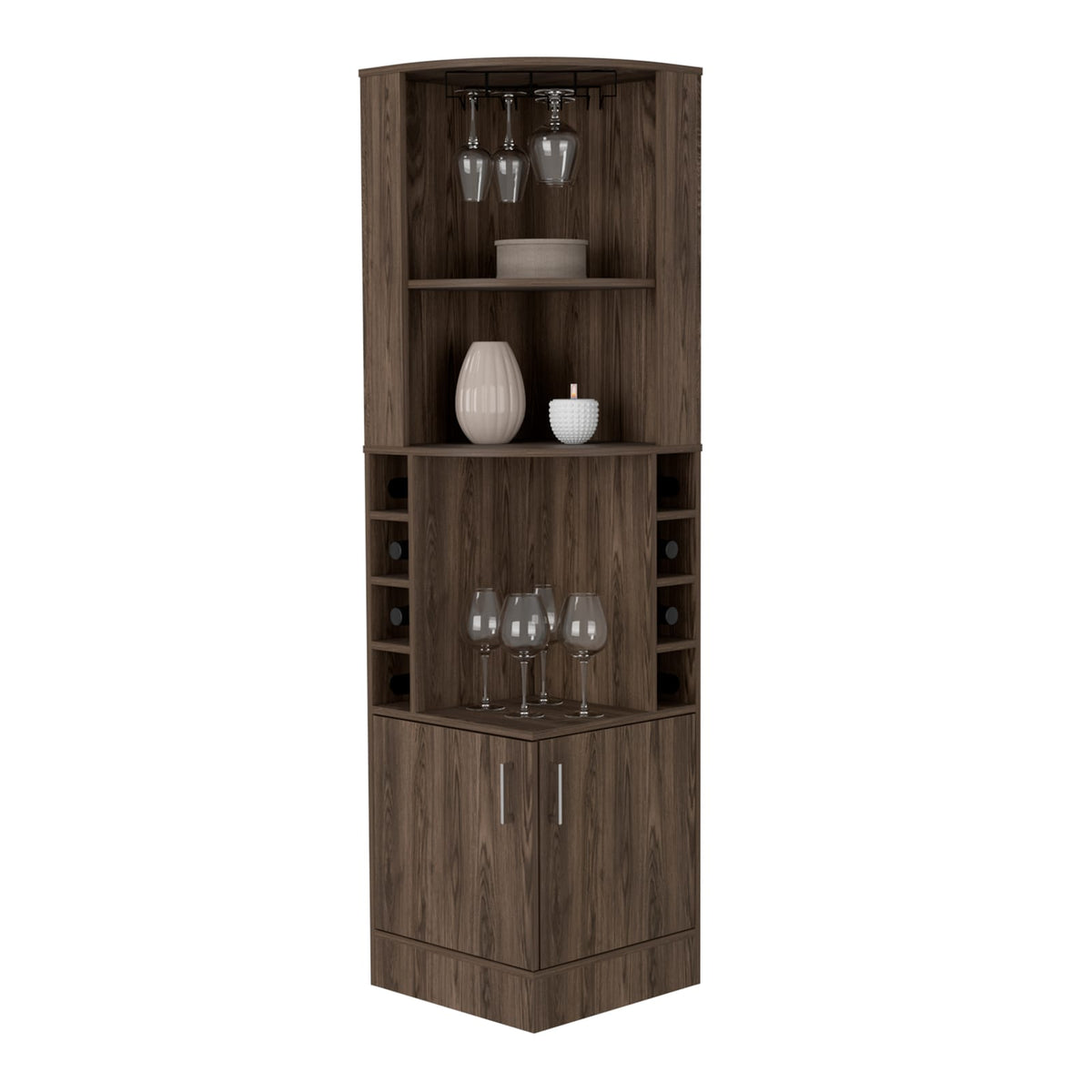 Brown Corner Bar Cabinet with Wine Storage for Living Room