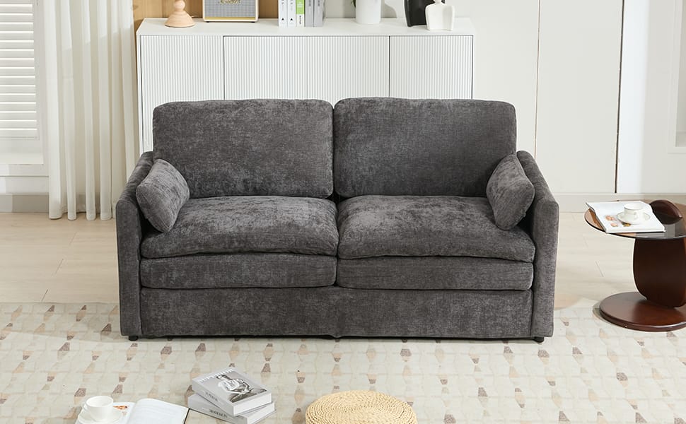 68.1" Grey Chenille Loveseat Sofa - Plush Comfort for Living Room