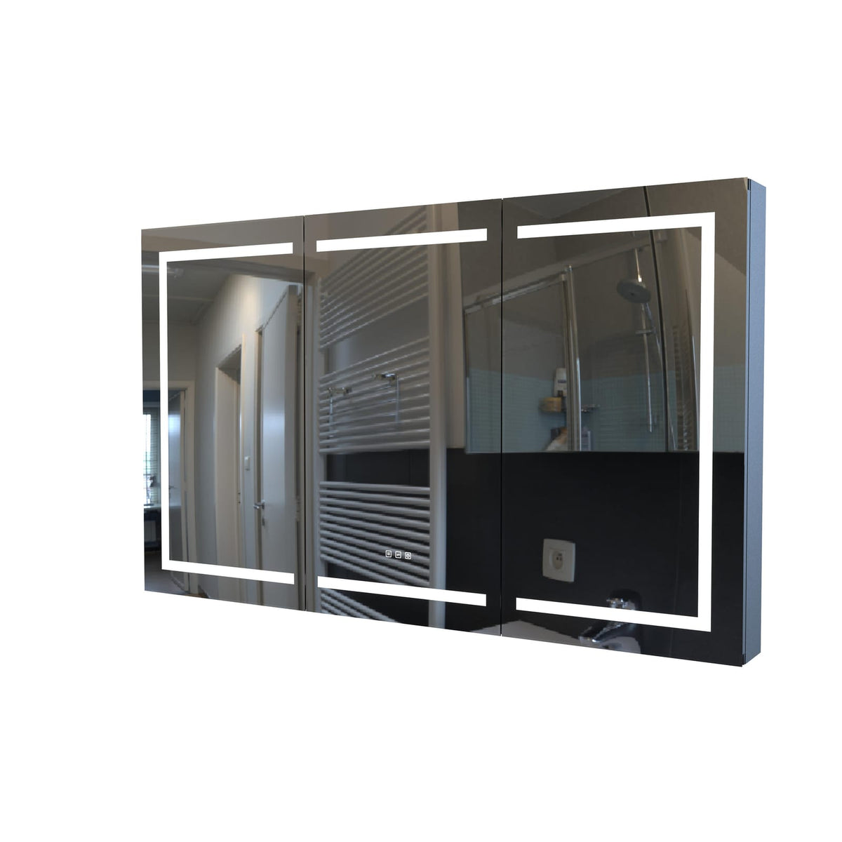 Matte Black Medicine Cabinet with Mirror - LED Light & Storage
