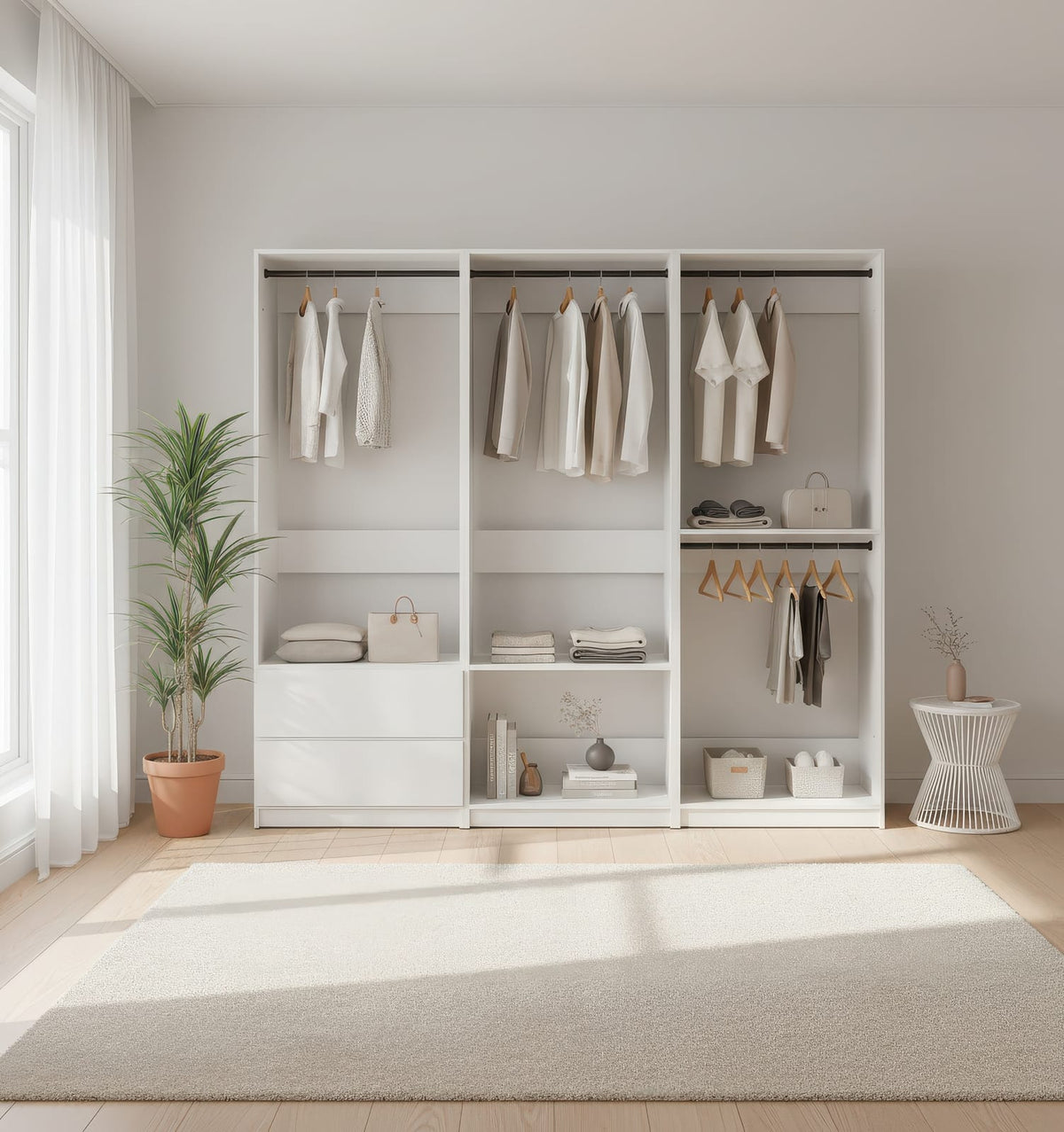White Wood Walk-In Closet System - 5 Modules
