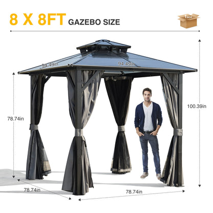 8x8ft Grey Steel Gazebo with Polycarbonate Roof