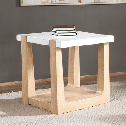 Natural White End Table - 24" Modern Design