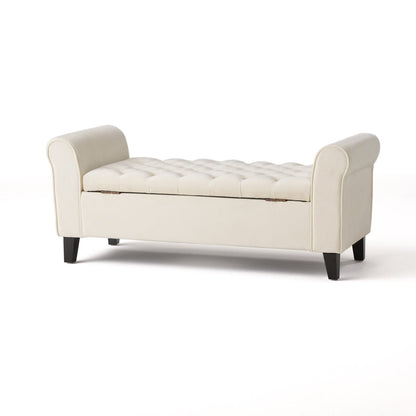 Ivory Fabric Storage Bench - 50" Seat, Black Legs