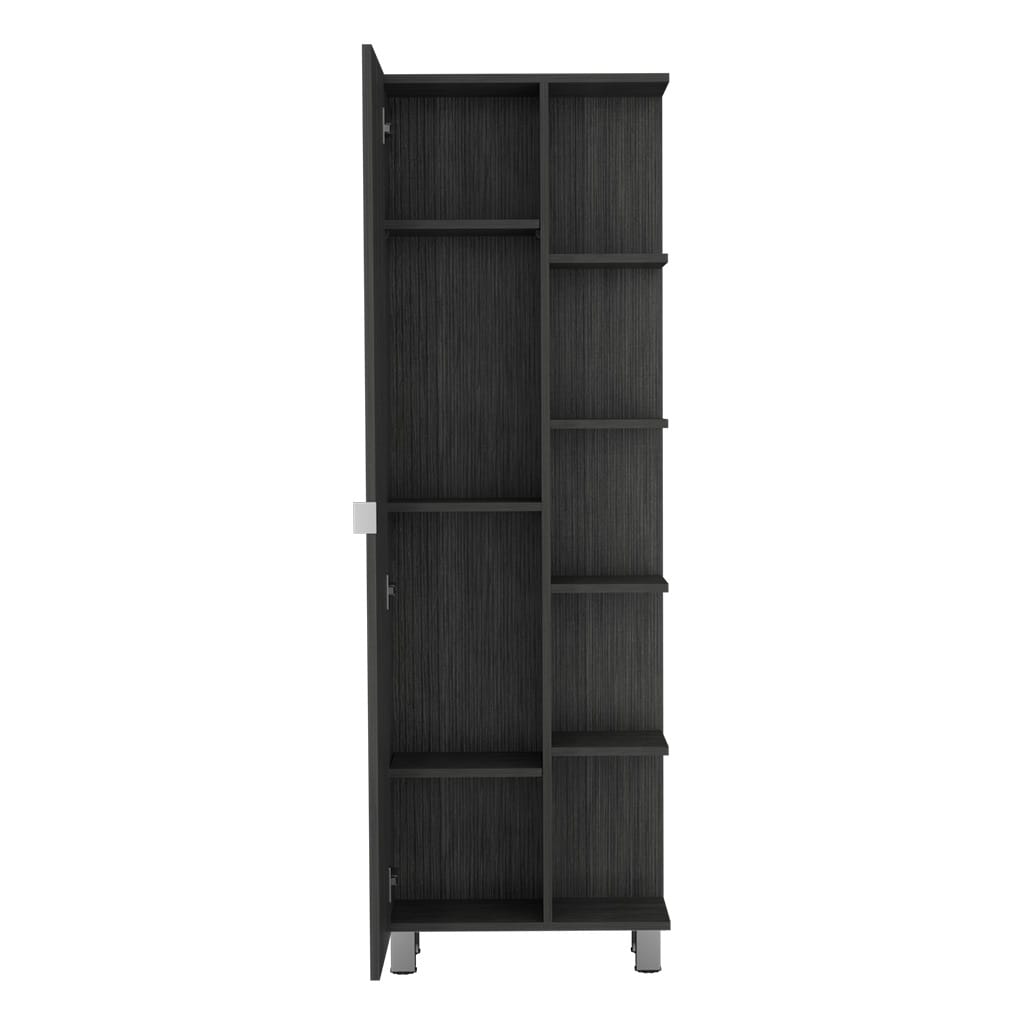 Linen Single Door Cabinet 62" H, Five External Shelves, Four Interior Shelves,