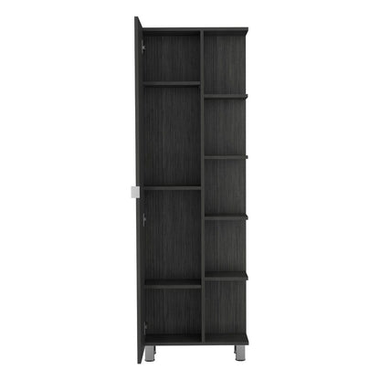 Linen Single Door Cabinet 62" H, Five External Shelves, Four Interior Shelves,