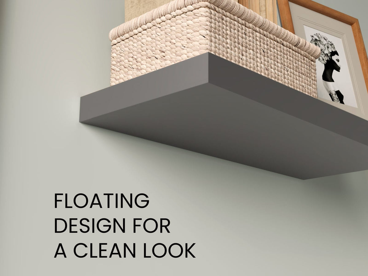 Grey Engineered Wood Floating Shelves - 2 Shelves for Living Room