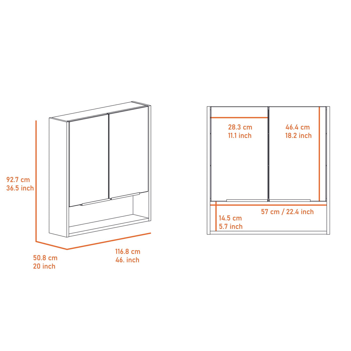 Ozark 24" Medicine Cabinet With Mirror, One Shelf - Bathroom Storage