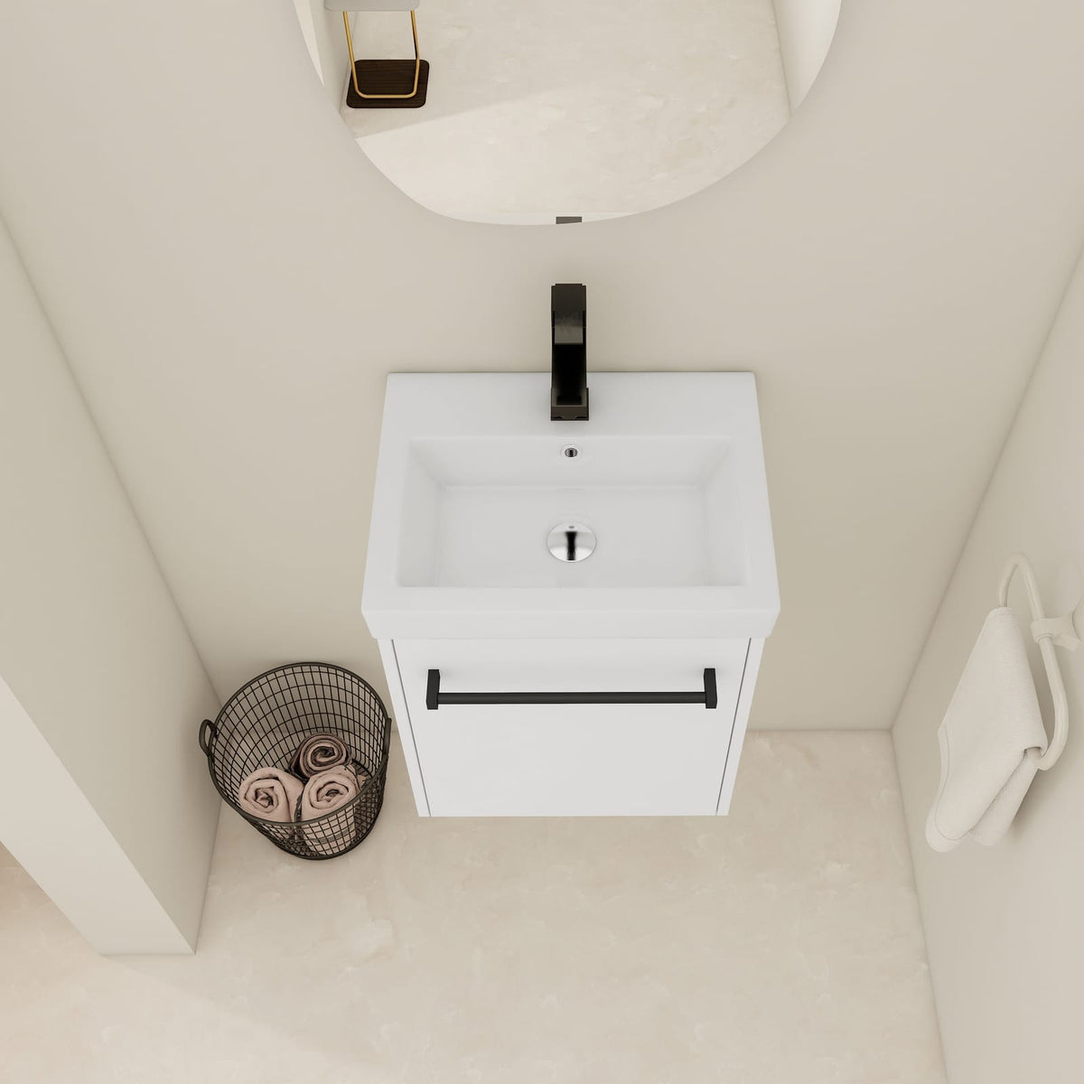 18'' Floating Bathroom Vanity - White Plywood Storage