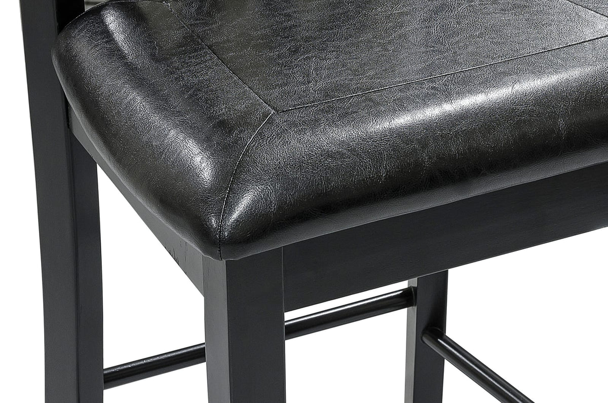Black Counter Height Dining Set with Shelves and Four Chairs