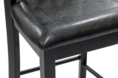 Black Counter Height Dining Set with Shelves and Four Chairs