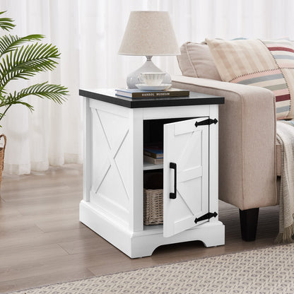 White+Black Farmhouse End Table - Nightstand with Storage