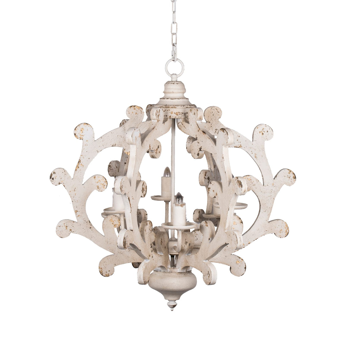6-Light Wood Chandelier - White MDF, Adjustable Chain