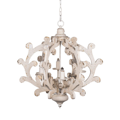 6-Light Wood Chandelier - White MDF, Adjustable Chain