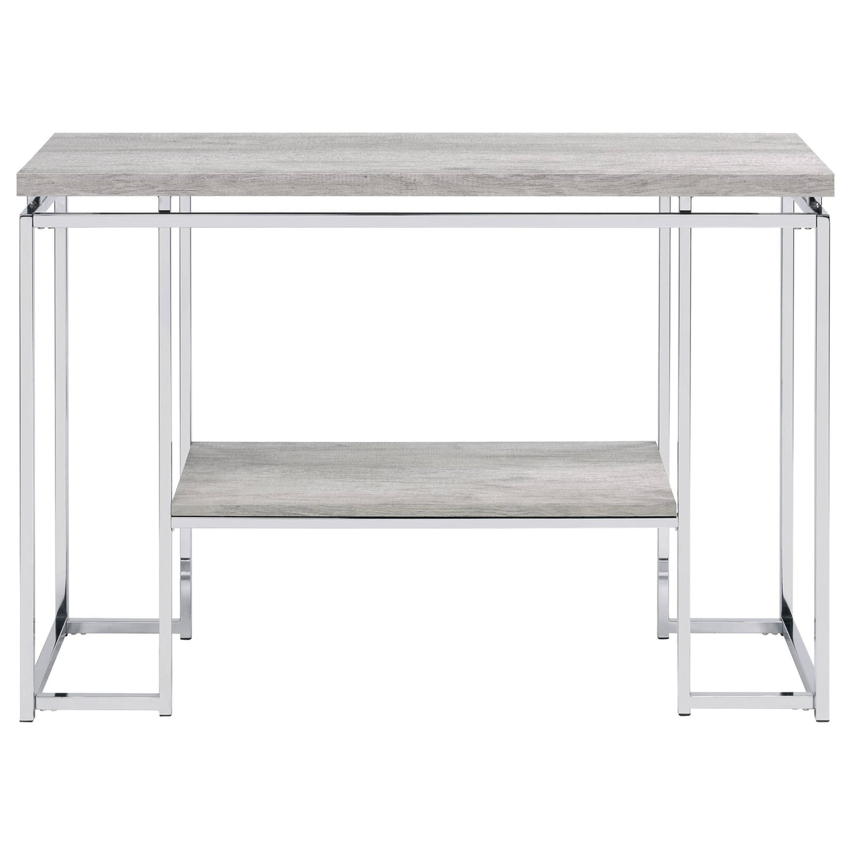 Natural Oak & Chrome Sofa Table - Storage Console