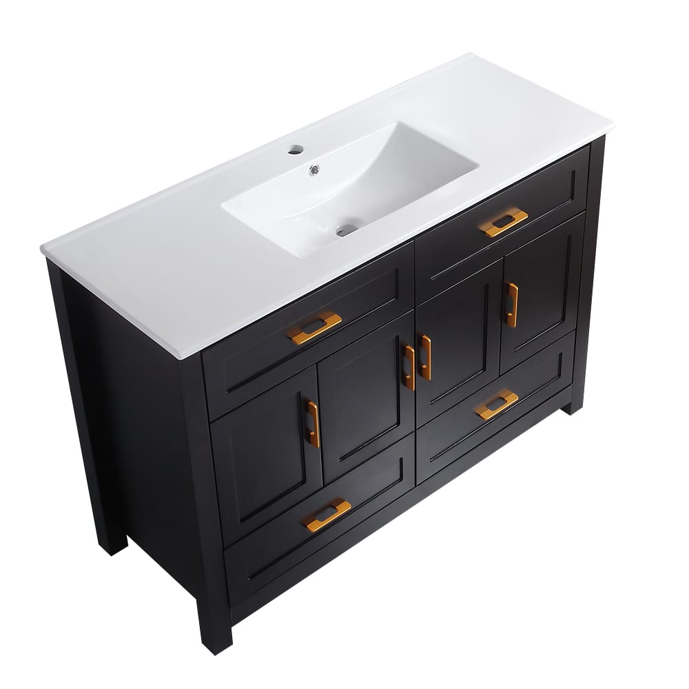 48" Black Bathroom Vanity with Resin Sink - Storage Cabinet, Soft-Close Doors