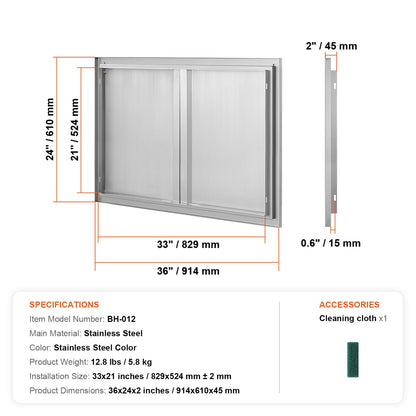 Stainless Steel Outdoor Kitchen Door - 36x24 Inch BBQ Island Access