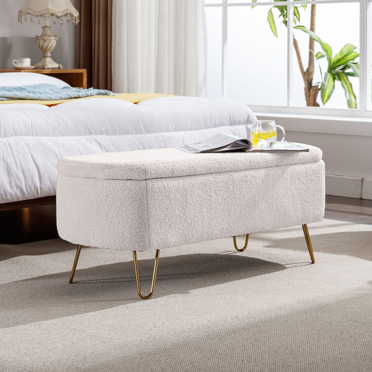 Ivory White Storage Bench - End of Bed Ottoman