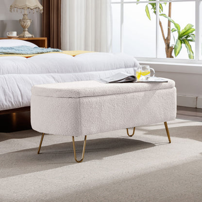 Ivory White Storage Bench - End of Bed Ottoman