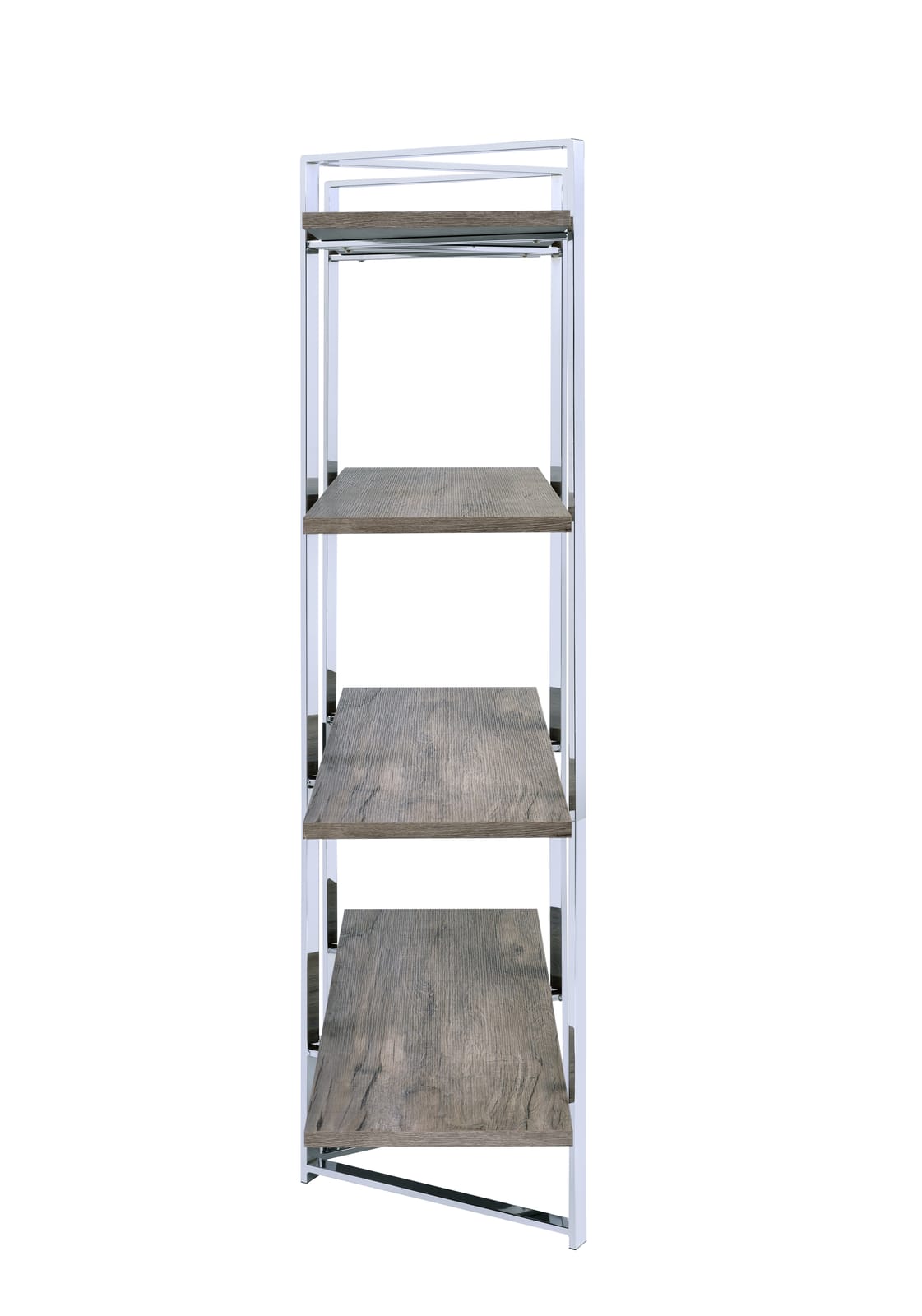 4 Shelf Natural Wood Bookshelf - Chrome Frame