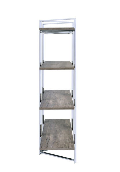 4 Shelf Natural Wood Bookshelf - Chrome Frame