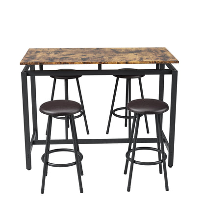 Brown MDF 5-Piece Kitchen Dining Table Set with Stools