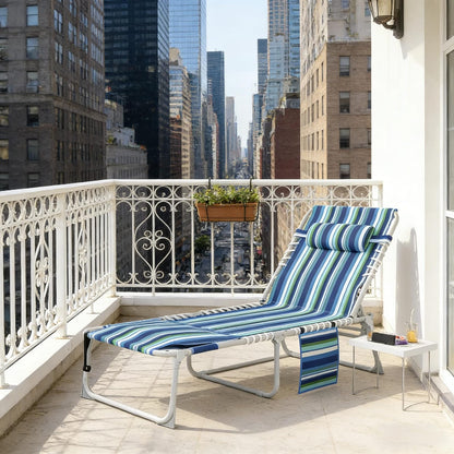 Folding Tanning Chair with Side Table - Blue Stripe for Living Room