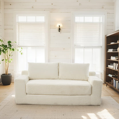 Beige 2-Seat Convertible Sofa Bed Loveseat Sleeper for Small Apartments