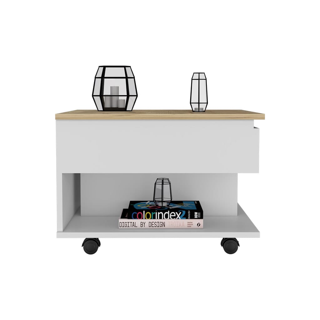 Lift Top Coffee Table - White & Light Oak Storage