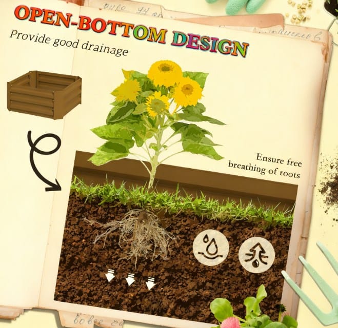 Brown Steel Raised Garden Bed with Tomato Trellis for Vegetable Gardening