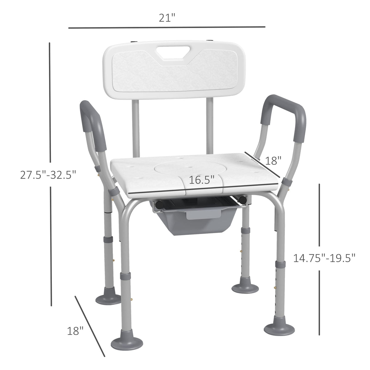 3-in-1 Shower Chair - Bedside Commode & Raised Toilet Seat, White for Living Room