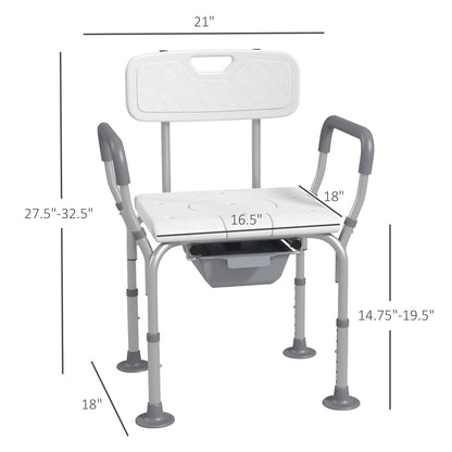 3-in-1 Shower Chair - Bedside Commode & Raised Toilet Seat, White for Living Room
