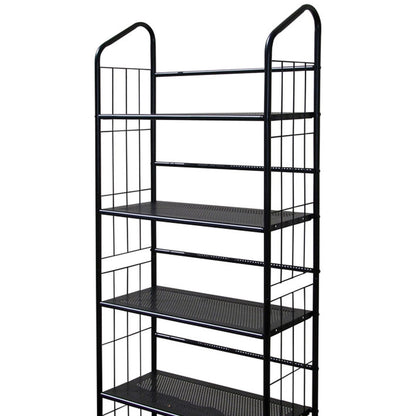 64" Tall Black Corner Bookcase - Metal Shelving Unit