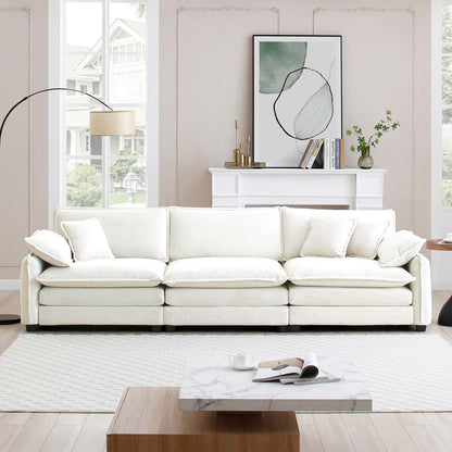 Beige Corduroy 3-Seater Sofa - Retro Mid Century Style