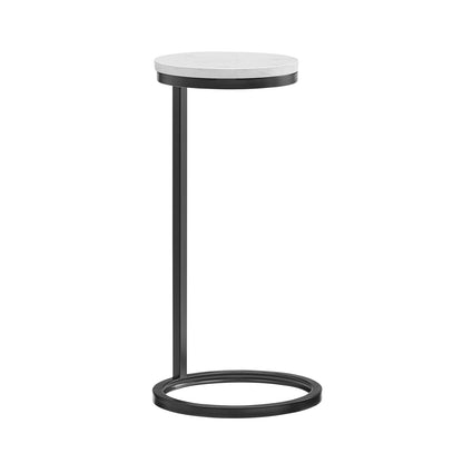 Antique Bronze Marble Accent Table with Metal Base for Living Room