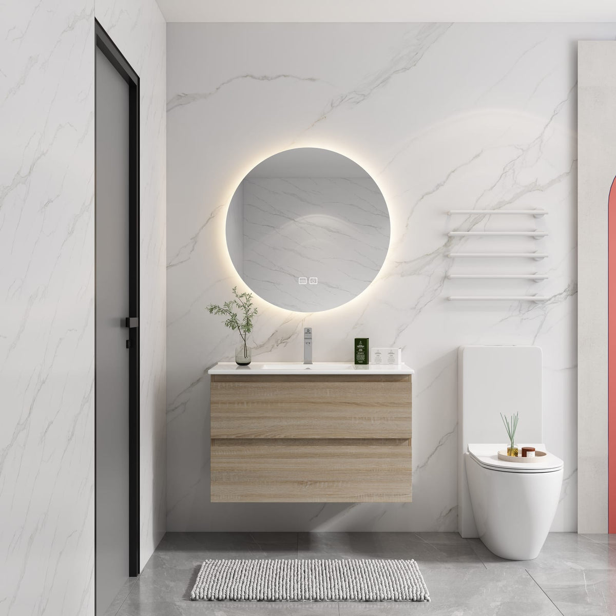 36" Wall-Mounted Bathroom Vanity - Light Oak, 2 Drawers