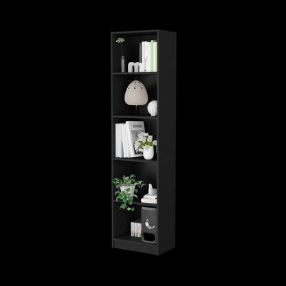 Black 5-Shelf Bookcase - Modern Storage Cabinet