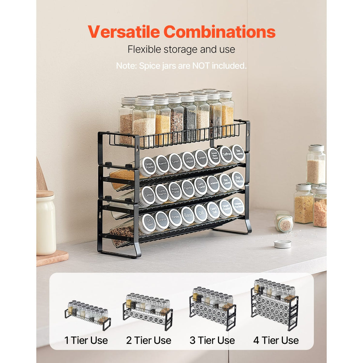 Black Iron Spice Rack Organizer - 3 Tier Kitchen Storage