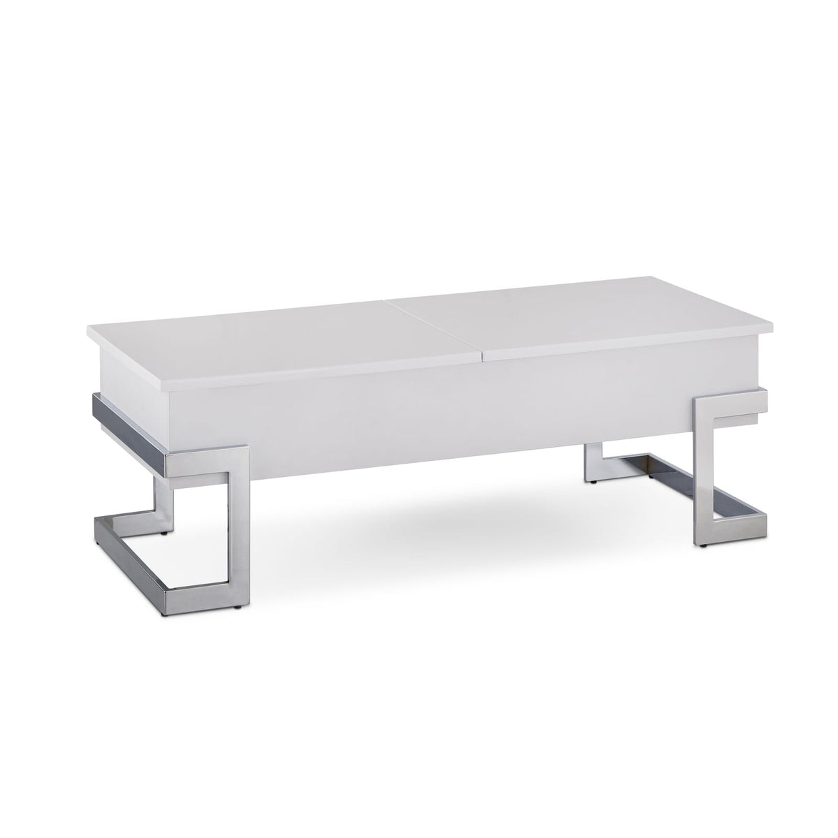White Rectangular Wood Metal Coffee Table with Storage for Living Room