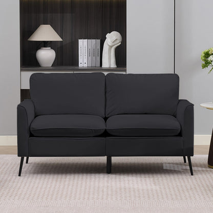 Black Faux Leather Loveseat - Bedroom Sofa Chair for Living Room